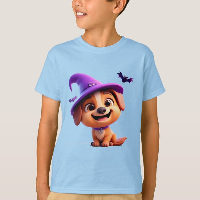 Camiseta Perro adorable con sombrero de bruja (Anverso)