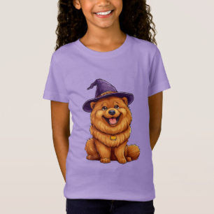 Camiseta Perro Adorable con Sombrero de Brujo Púrpura