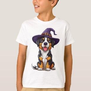 Camiseta Perro Adorable con Sombrero de Brujo Púrpura