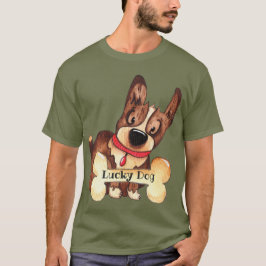 Camiseta Perro Afortunado Lindo con Hueso Personalizable
