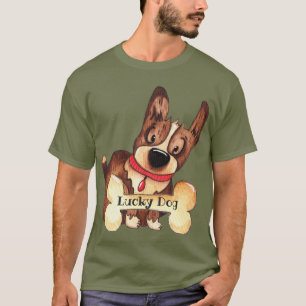 Camiseta Perro Afortunado Lindo con Hueso Personalizable