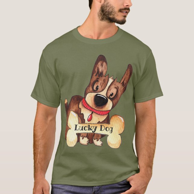 Camiseta Perro Afortunado Lindo con Hueso Personalizable (Anverso)