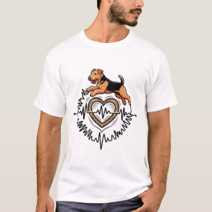 Camiseta Perro Airedale Terrier Saltando Línea de Ekg del C