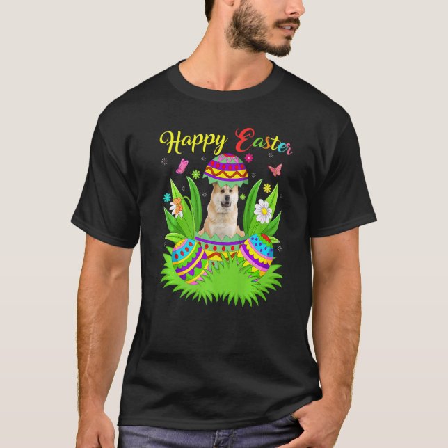 Camiseta Perro Akita Inu Huevo de Pascua Floral Divertido A (Anverso)