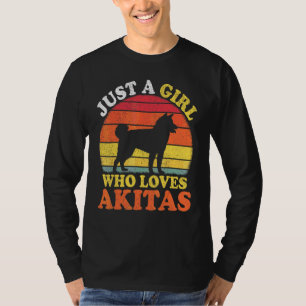Camiseta Perro Akita Vintage Solo Una Chica Que Ama Akitas
