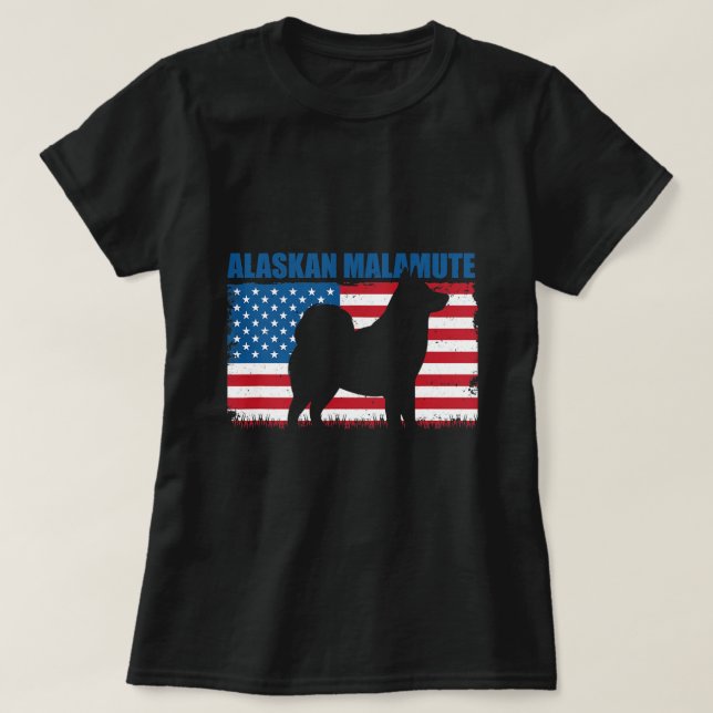 Camiseta Perro Alaskan Malamute Bandera Americana Alaskan M (Diseño del anverso)