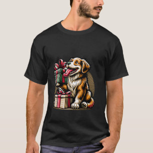 Camiseta Perro Alegre con Paquete de Navidad
