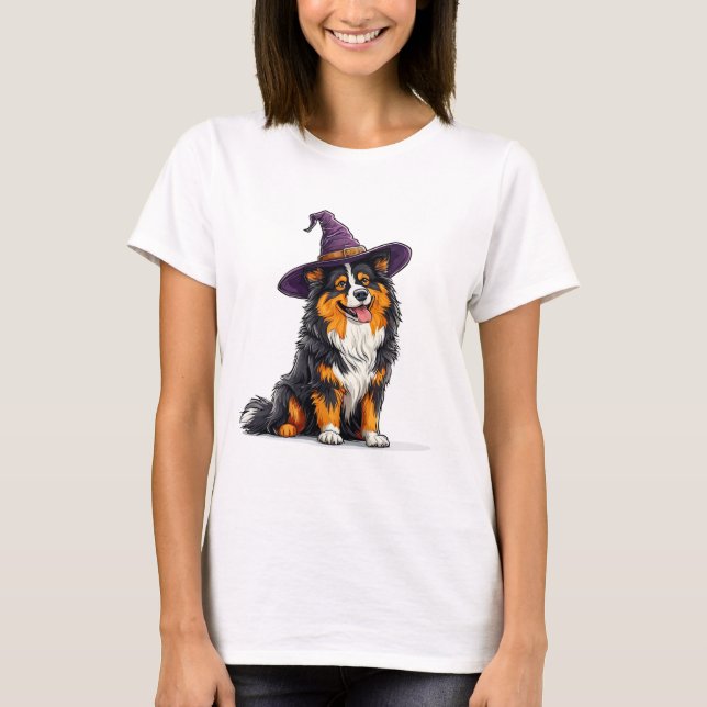 Camiseta Perro Alegre con Sombrero de Bruja (Anverso)