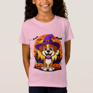 Camiseta Perro Alegre Disfrazado de Bruja en Halloween