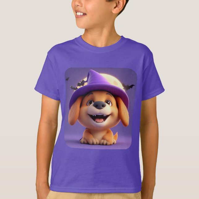 Camiseta Perro Alegre Disfrazado de Sombrero de Bruja (Anverso)