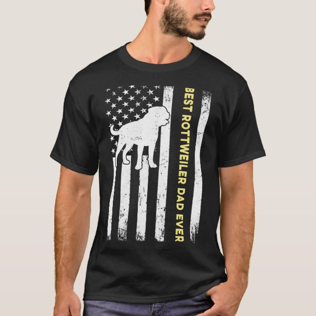 Camiseta Perro amante Bandera Americana Mejor Padre Rottwei (Anverso)