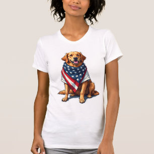 Camiseta Perro Amante Grabado de la Bandera Americana Retri
