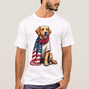 Camiseta Perro Amante Grabado Retriever Dorado Bandera Amer