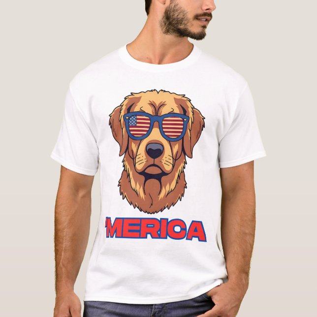 Camiseta Perro Americano con Gafas de Sol de la Bandera de  (Anverso)