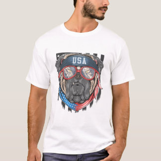 Camiseta Perro americano peligroso, Bulldog con la bandera 