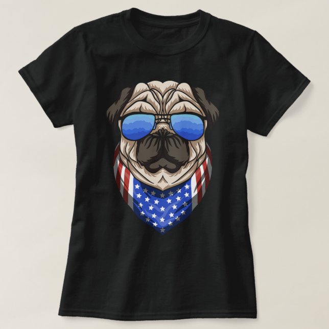 Camiseta Perro americano pug con patriota de Bandana Guay (Diseño del anverso)