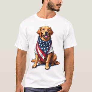 Camiseta Perro Amoroso Grabado Retriever Dorado Bandera Ame