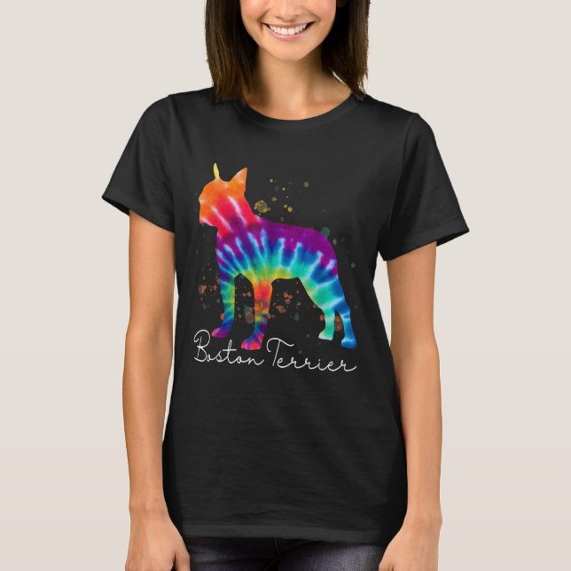 Camiseta Perro arcoiris del cielo de Boston Terrier (Anverso)