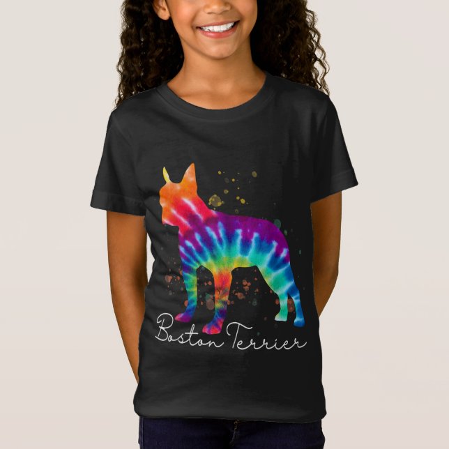 Camiseta Perro arcoiris del cielo de Boston Terrier (Anverso)