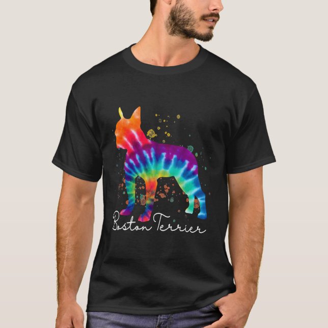 Camiseta Perro arcoiris del cielo de Boston Terrier (Anverso)