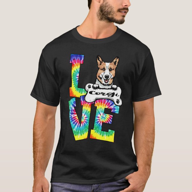Camiseta Perro arcoíris Tie Dye Corgi Amor (Anverso)