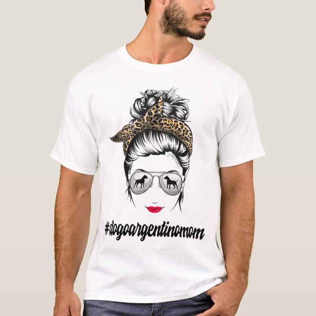 Camiseta Perro Argentina Perro Mamá Perro Messy Bun Leopard (Anverso)