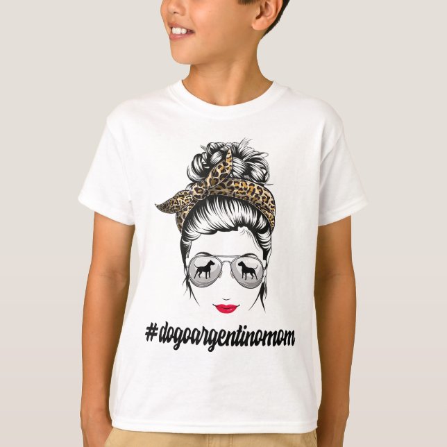 Camiseta Perro Argentina Perro Mamá Perro Messy Bun Leopard (Anverso)