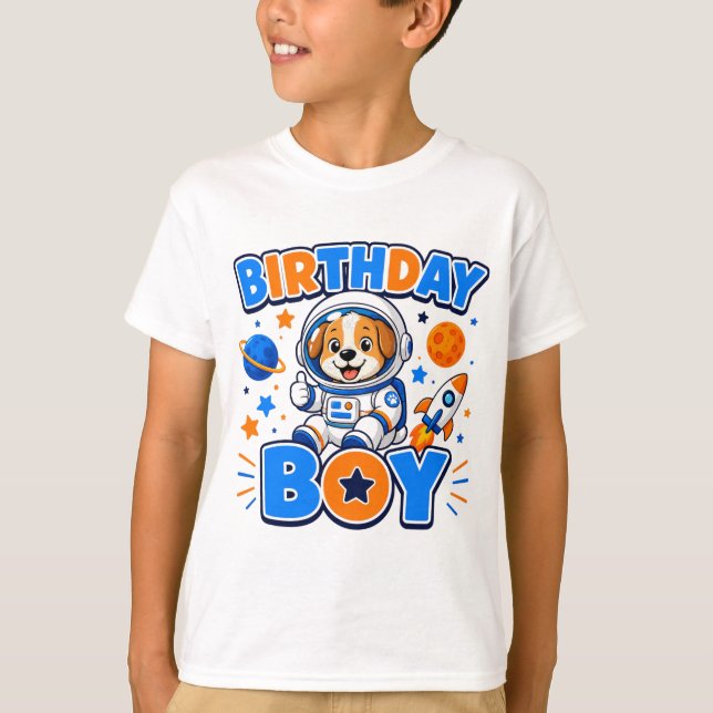 Camiseta Perro Astronauta Adorable "Cumpleañero" Espacio Ex (Anverso)