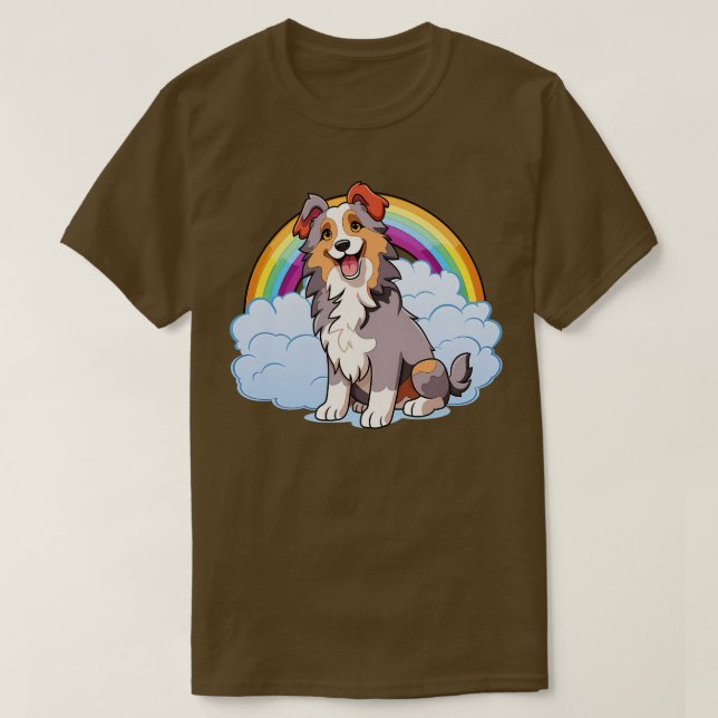 Camiseta Perro australiano lindo pastor arcoiris (Diseño del anverso)