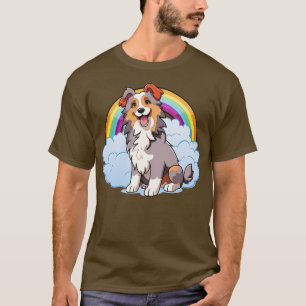 Camiseta Perro australiano lindo pastor arcoiris