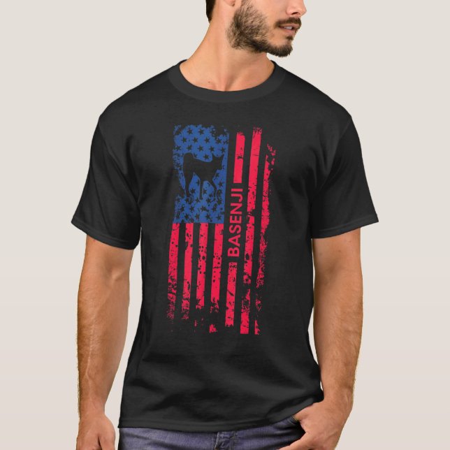 Camiseta Perro Basenji Bandera Patriótica Estadounidense 4  (Anverso)