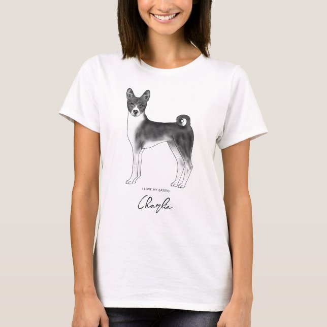Camiseta Perro Basenji Lindo en Negro y Blanco & Texto Pers (Anverso)