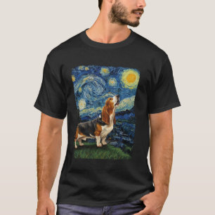 Camiseta Perro Basset Hound Aullando a la Luna Noche Estrel