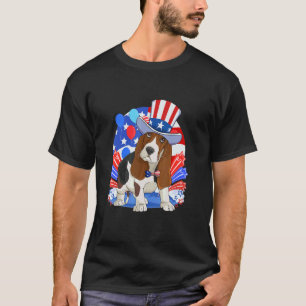 Camiseta Perro Basset Hound Merica 4 de Julio Bandera Ameri