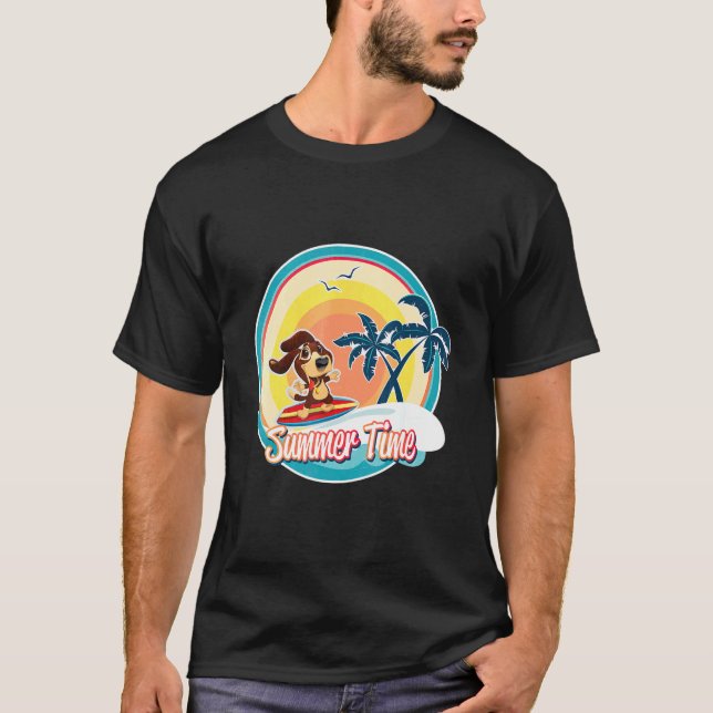Camiseta perro beagante surfista océano olas playa costa de (Anverso)