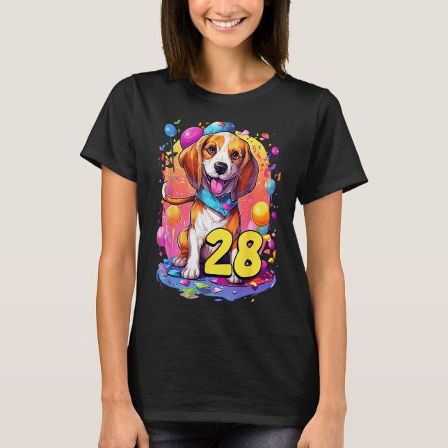 Camiseta Perro Beagle 28º cumpleaños Fiesta temática de 28  (Anverso)