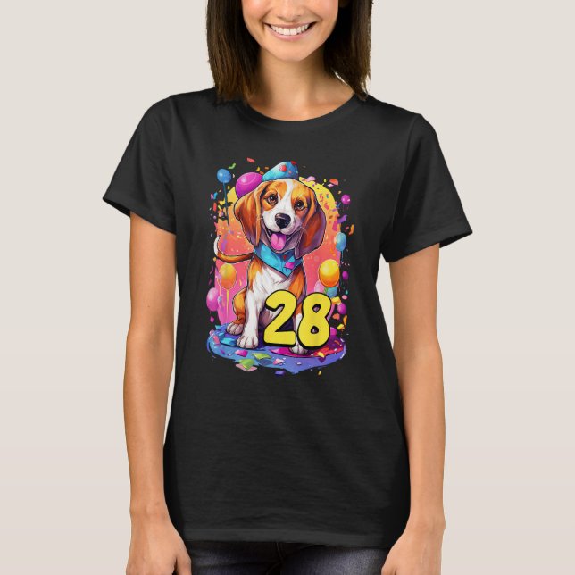 Camiseta Perro Beagle 28º cumpleaños Fiesta temática de 28  (Anverso)