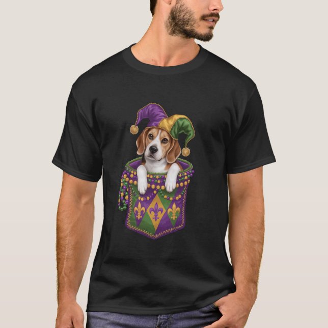 Camiseta Perro Beagle con sombrero de bufón en bolsillo de  (Anverso)