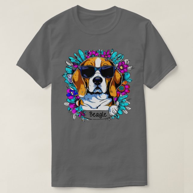 Camiseta Perro Beagle cute y flores (Diseño del anverso)