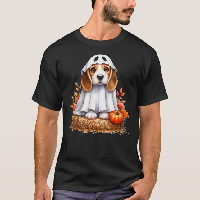 Camiseta Perro Beagle de Halloween lindo como perro fantasm (Anverso)