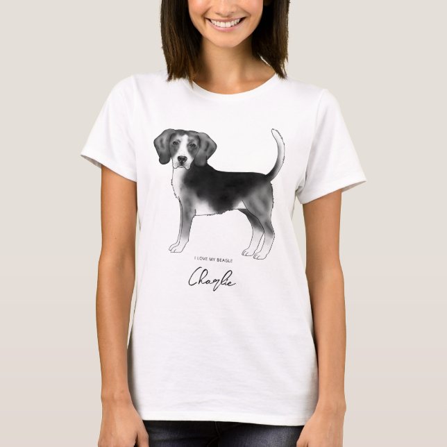 Camiseta Perro Beagle En Blanco Y Negro Y Texto Personaliza (Anverso)