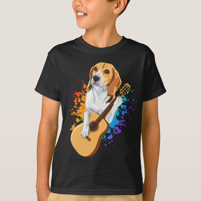 Camiseta Perro Beagle Jugando Guitarra Acústica (Anverso)