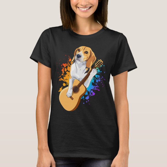 Camiseta Perro Beagle Jugando Guitarra Acústica (Anverso)