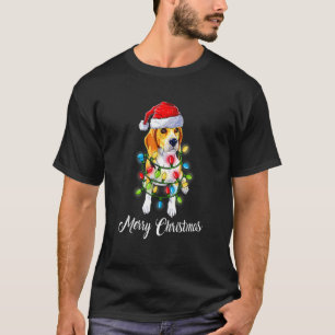 Camiseta Perro Beagle Luces Navidad Familia Combinación