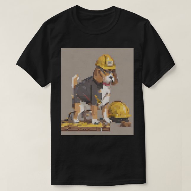 Camiseta Perro Beagle Obrero de Construcción Cinta Métrica  (Diseño del anverso)