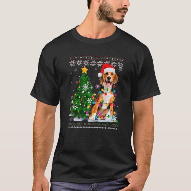 Camiseta Perro beagle Santa Hat Árbol de Navidad Luz (Anverso)