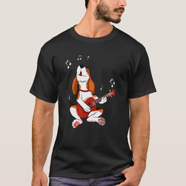Camiseta Perro Beagle Tocando Guitarra Mascota Perro Lover  (Anverso)