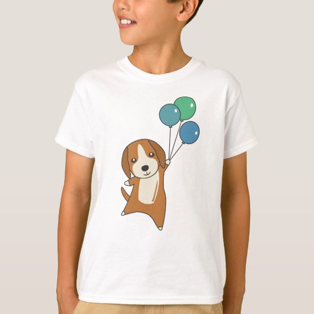 Camiseta Perro Beagle vuela con globos (Anverso)