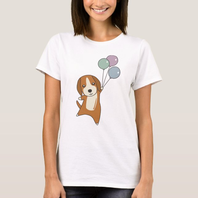 Camiseta Perro Beagle vuela con globos (Anverso)