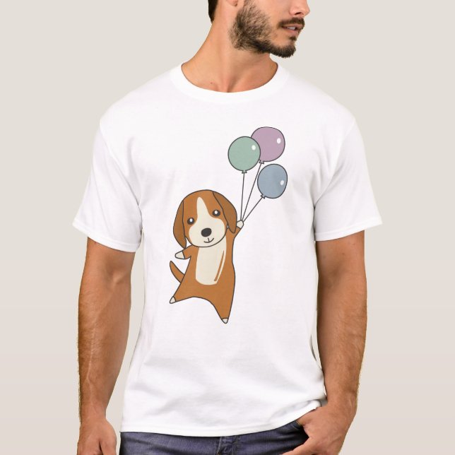 Camiseta Perro Beagle vuela con globos (Anverso)